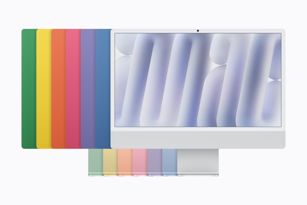 El iMac con M6 en verde, amarillo, naranja, rosa, morado, azul y plateado